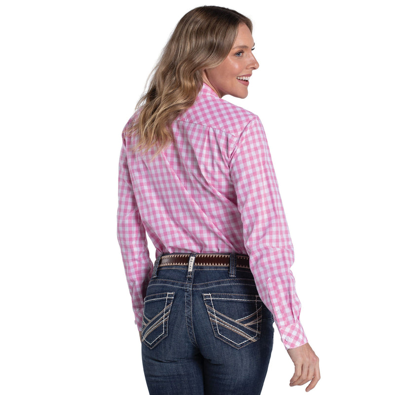 Just Country Women’s Abbey Full Button Print Workshirt - Pink Lemonade / White