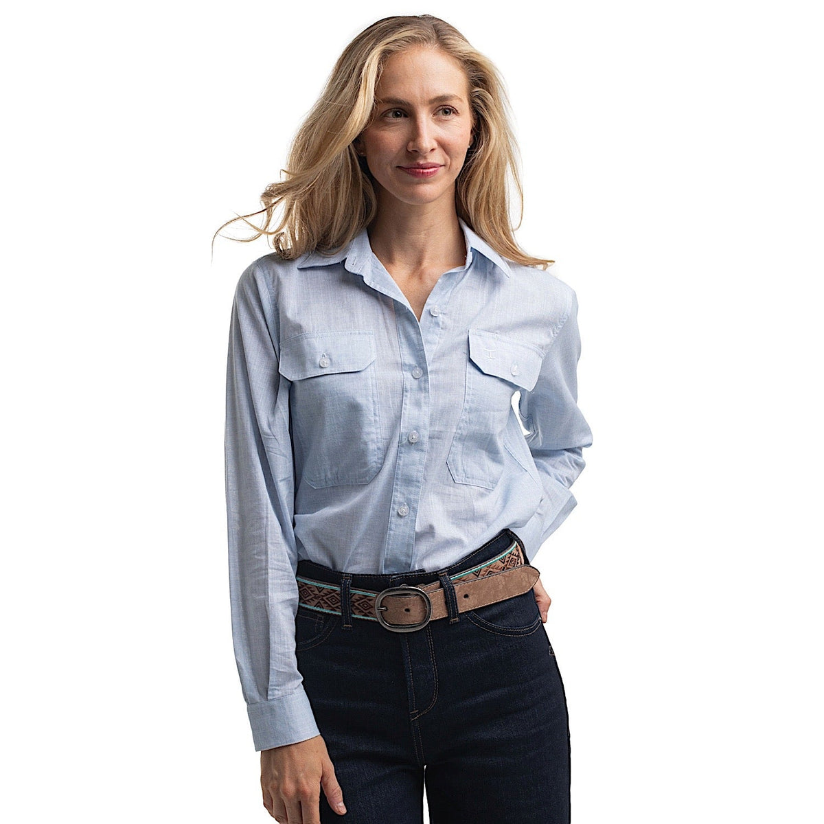 Just Country Women’s Abbey Full Button Print Workshirt - Powder Blue