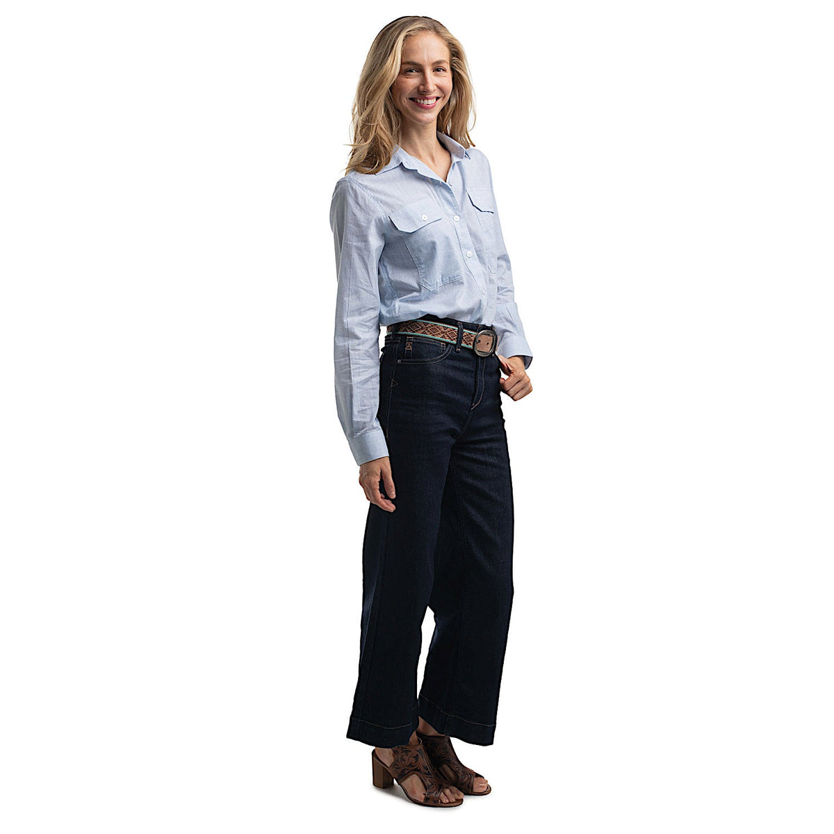 Just Country Women’s Abbey Full Button Print Workshirt - Powder Blue