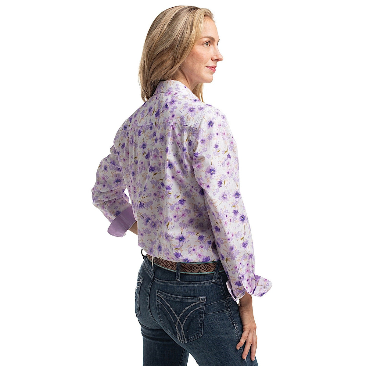 Just Country Women’s Abbey Full Button Print Workshirt - Purple & White Wildflowers