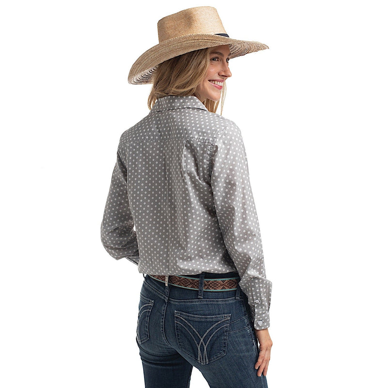 Just Country Women’s Abbey Full Button Print Workshirt - Smoke Grey & White Polka Dots