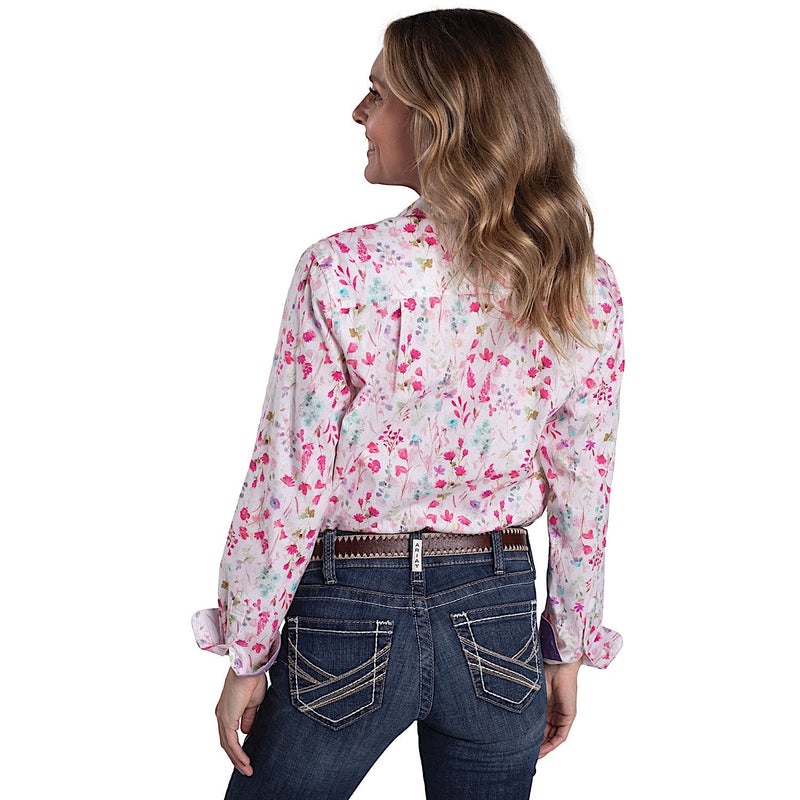 Just Country Women’s Abbey Full Button Print Workshirt - White Wildflowers/Orchid