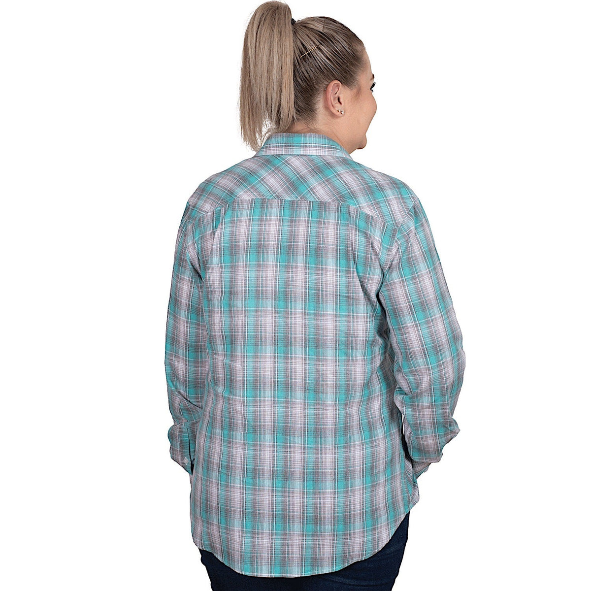 Just Country Women’s Abbey Full Button Work Shirt - Capri Turquoise/Slate Check