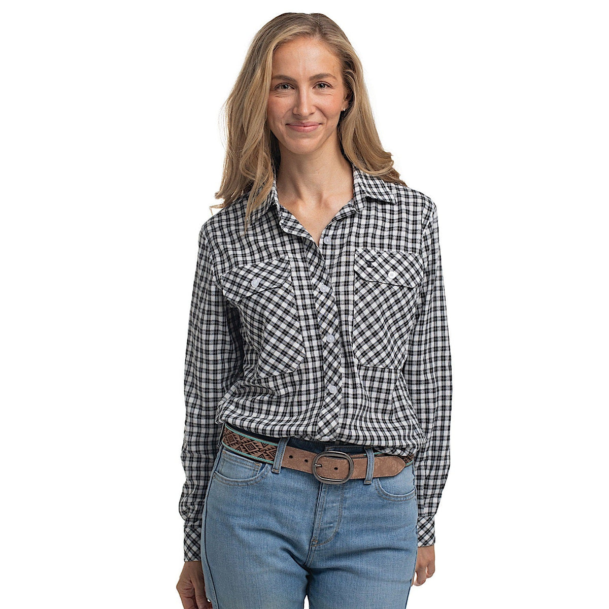 Just Country Women’s Abbey Full Button Workshirt - Black/White Check