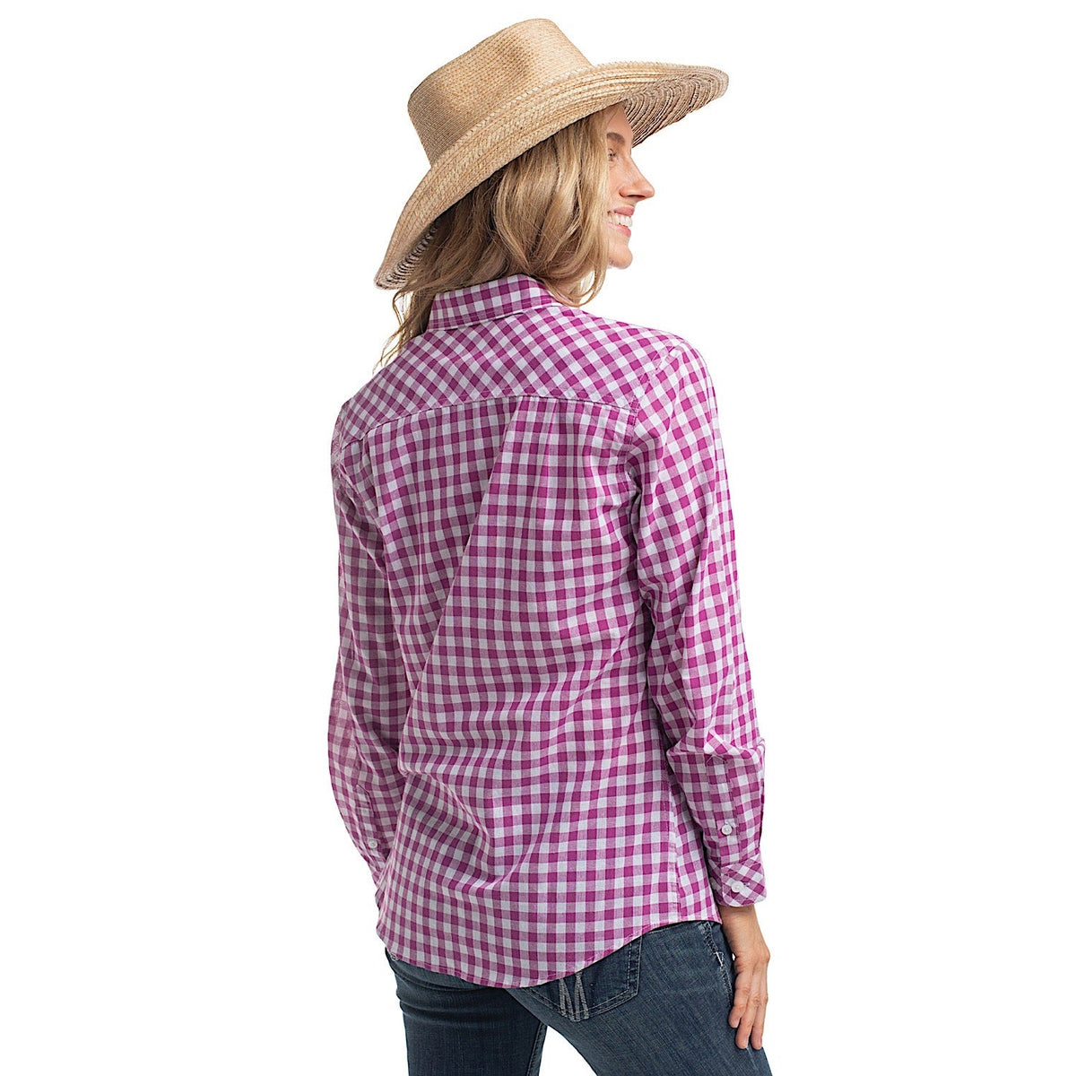 Just Country Women’s Abbey Full Button Workshirt - Magenta/White Check