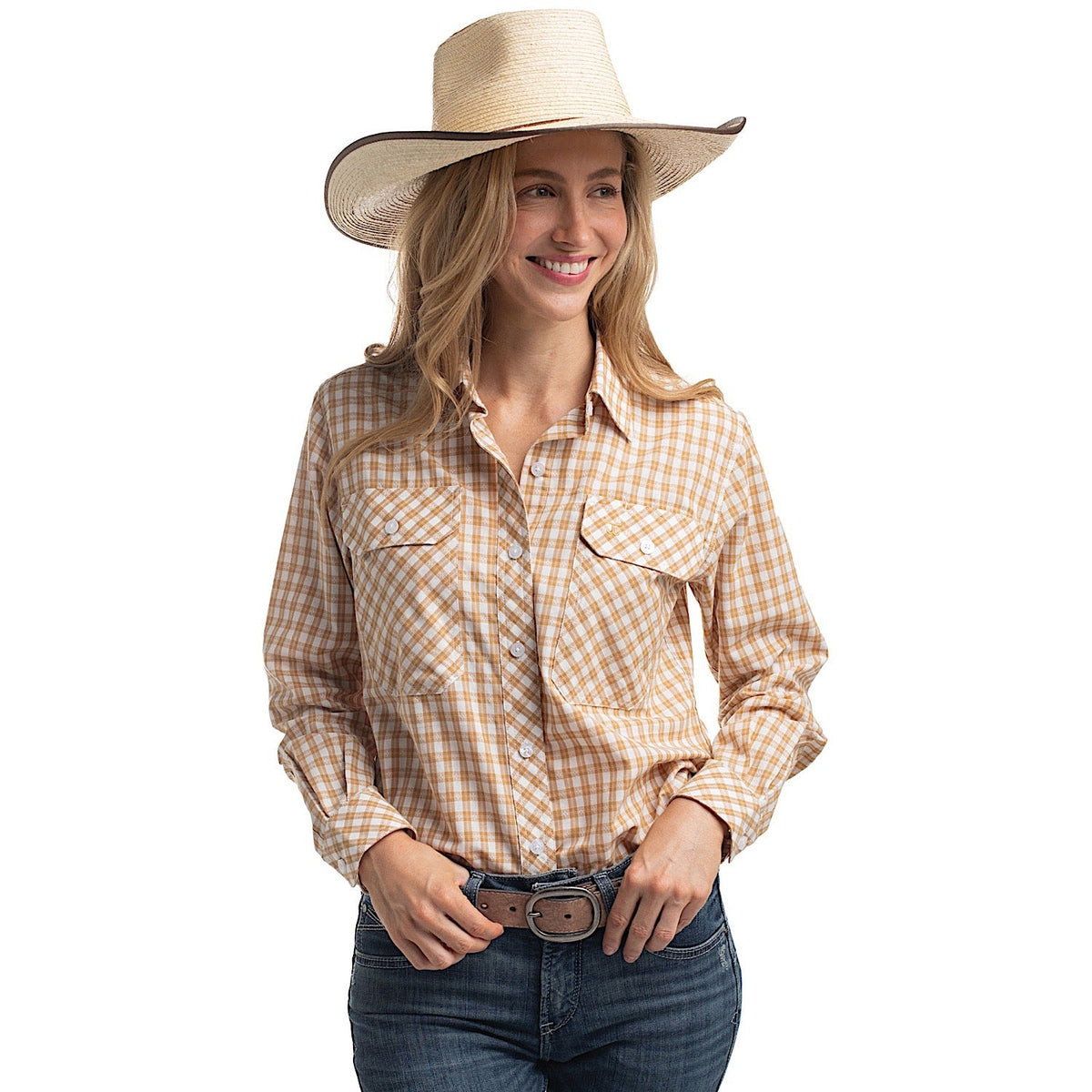 Just Country Women’s Abbey Full Button Workshirt - Mustard/White Check