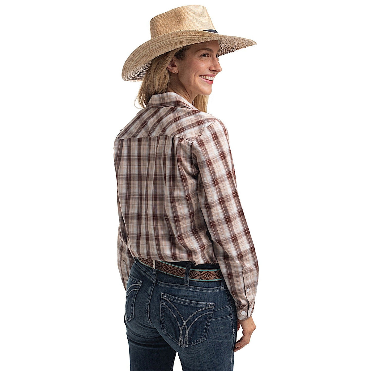 Just Country Women’s Abbey Full Button Workshirt - Tan/Chocolate/White Plaid