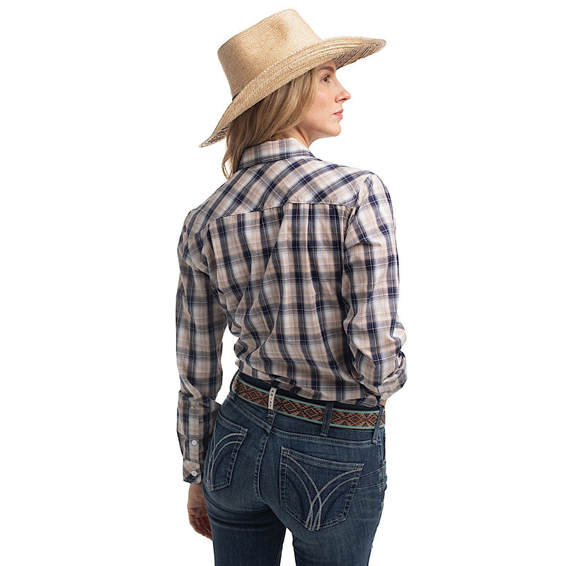 Just Country Women’s Abbey Full Button Workshirt - Tan/Navy/White Plaid