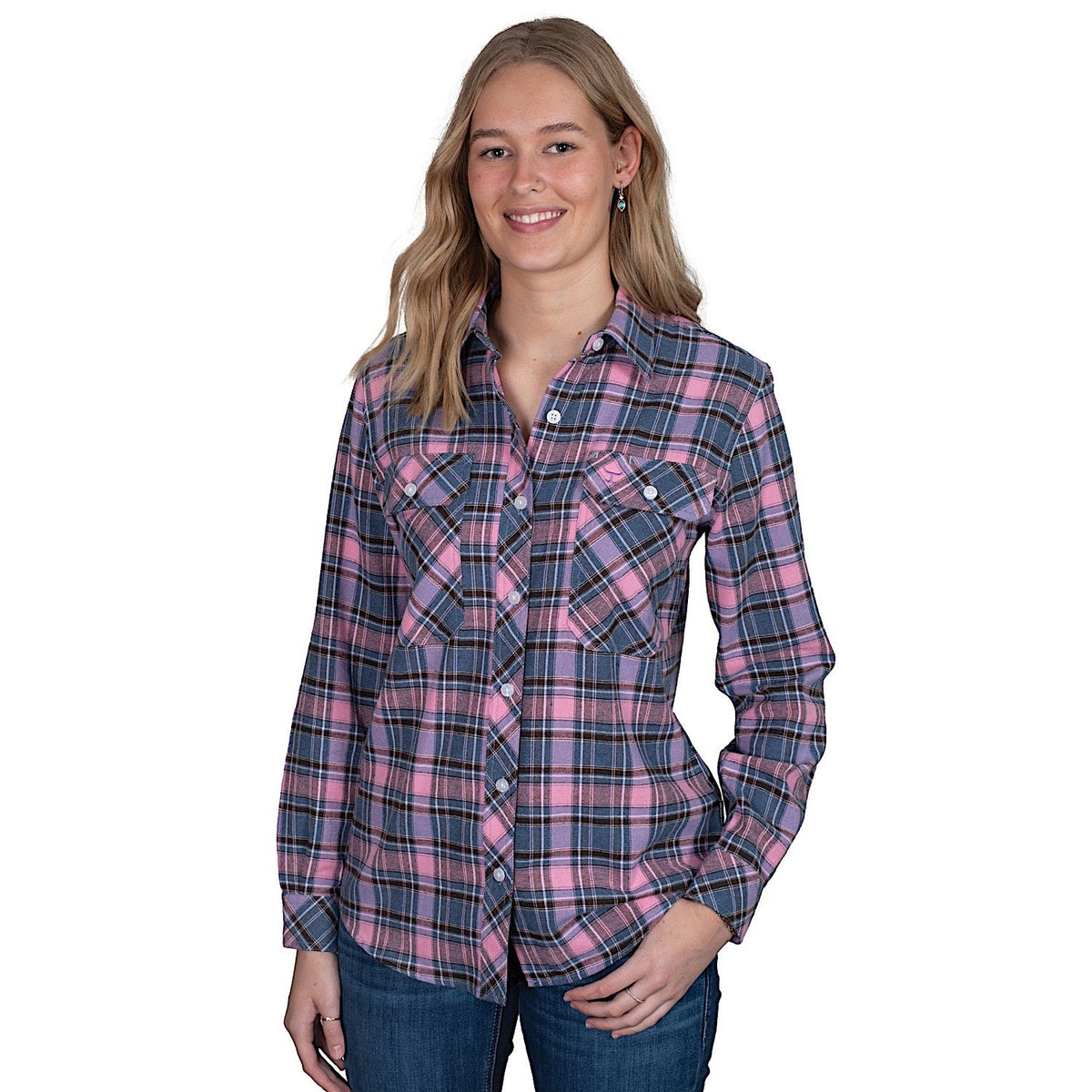 Just Country Women’s Brooke Flannel Shirt - Plaid Pink / Orchid / Blue
