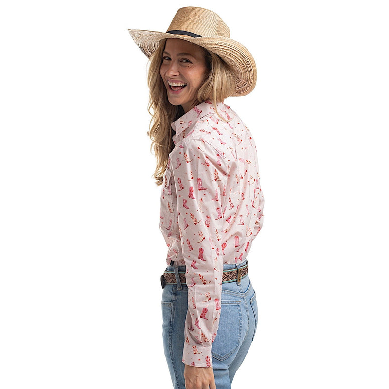 Just Country Women’s Georgie Half Button Print Work Shirt - Baby Pink Boots