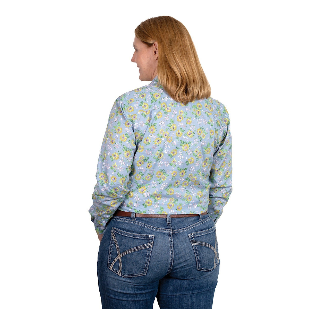 Just Country Womens Georgie Half Button Print Work Shirt Cornflowers Asters