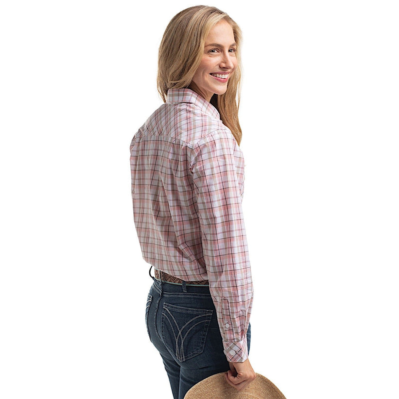 Just Country Women’s Georgie Half Button Work Shirt - White/Tan/Baby Pink Plaid