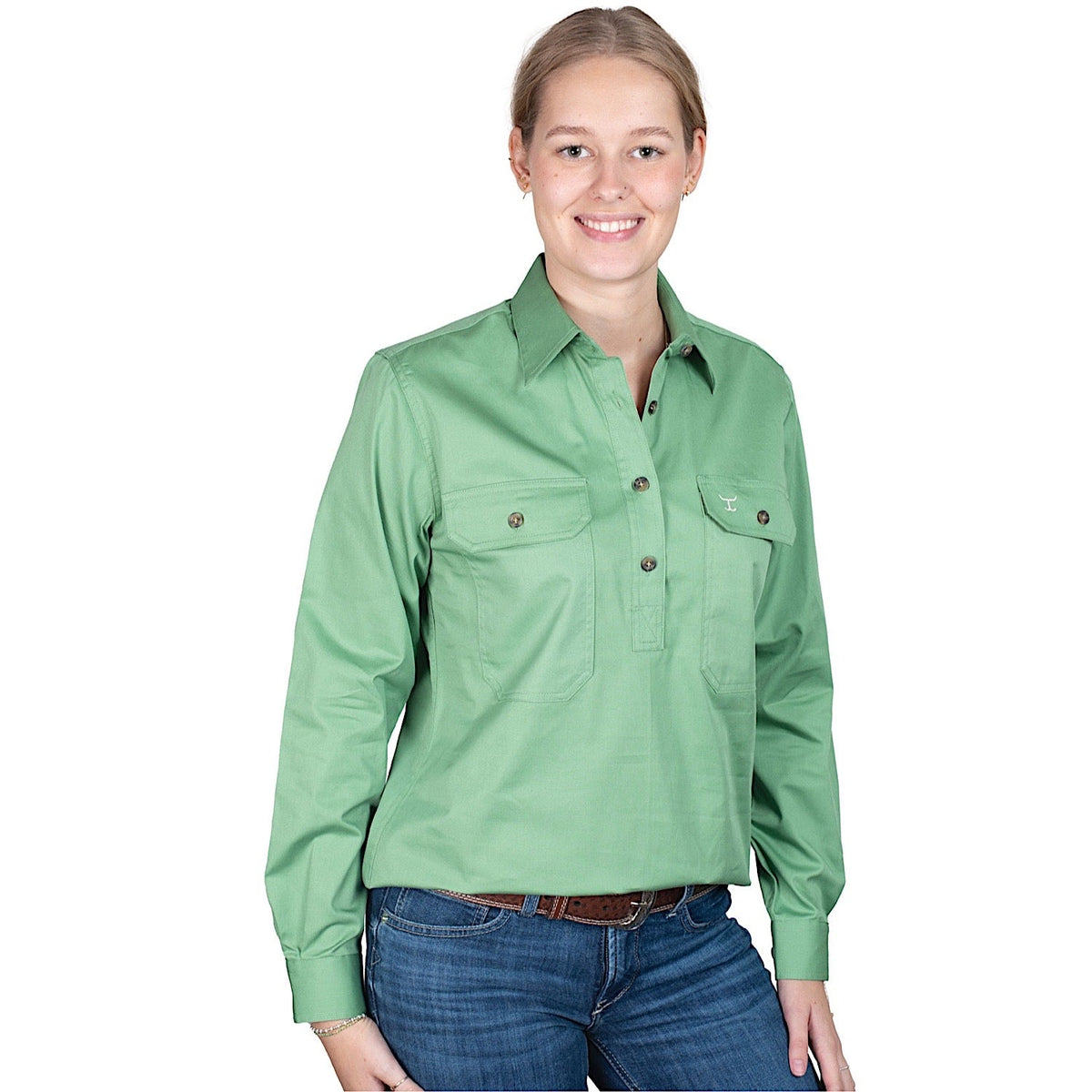 Just Country Women’s Jahna Half Button Work Shirt - Jade