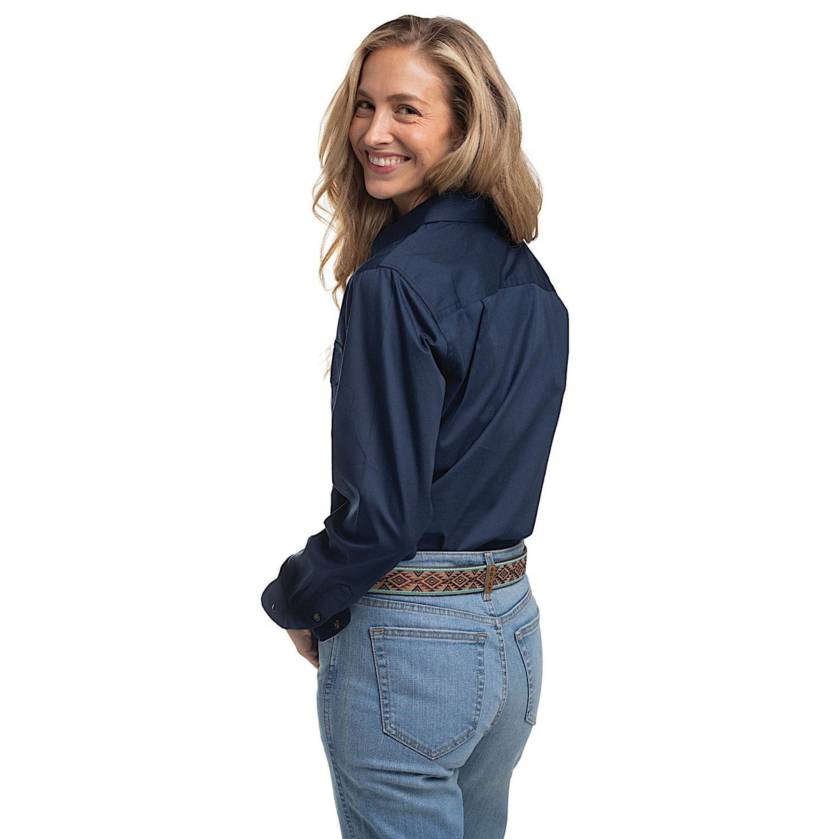Just Country Women’s Jahna Trim Half Button Workshirt - Navy/Magenta Violets