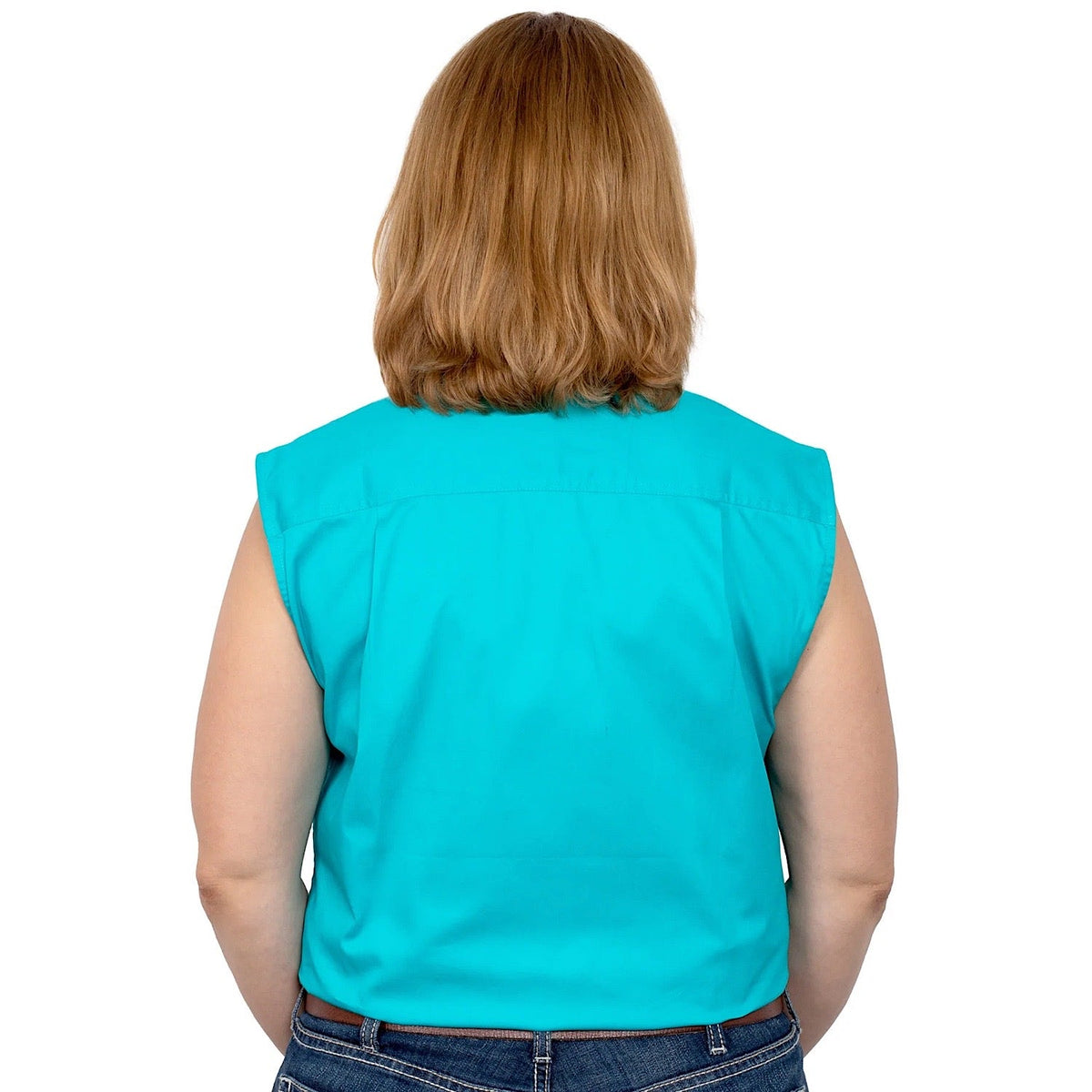 Just Country Women’s Kerry Half Button Sleeveless Work Shirt Turquoise