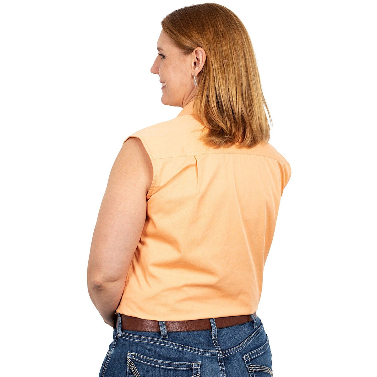 Just Country Womens Kerry Sleeveless Half Button Work Shirt Peach