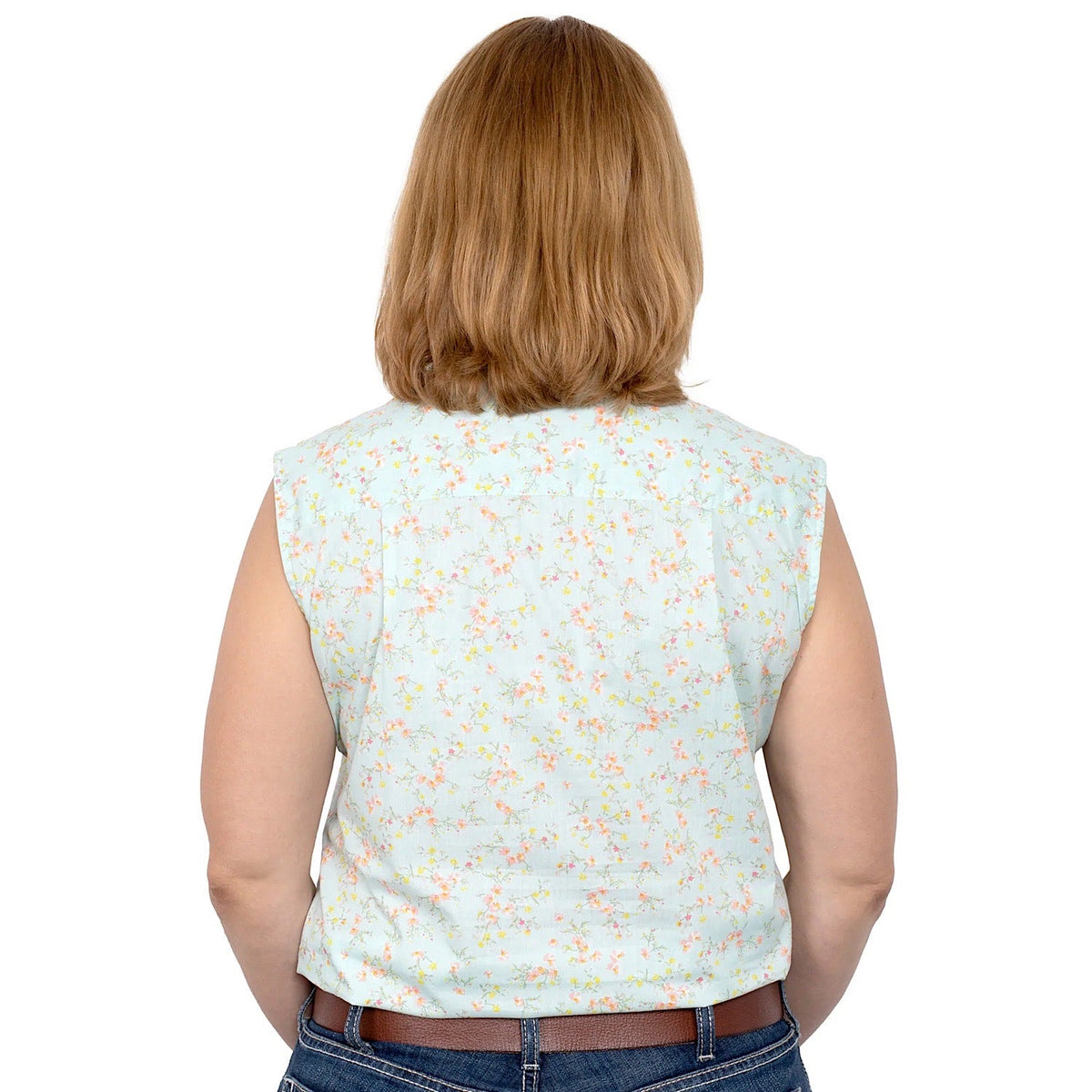 Just Country Womens Lilly Half Button Sleeveless Print Work Shirt Spearmint Wax Flowers