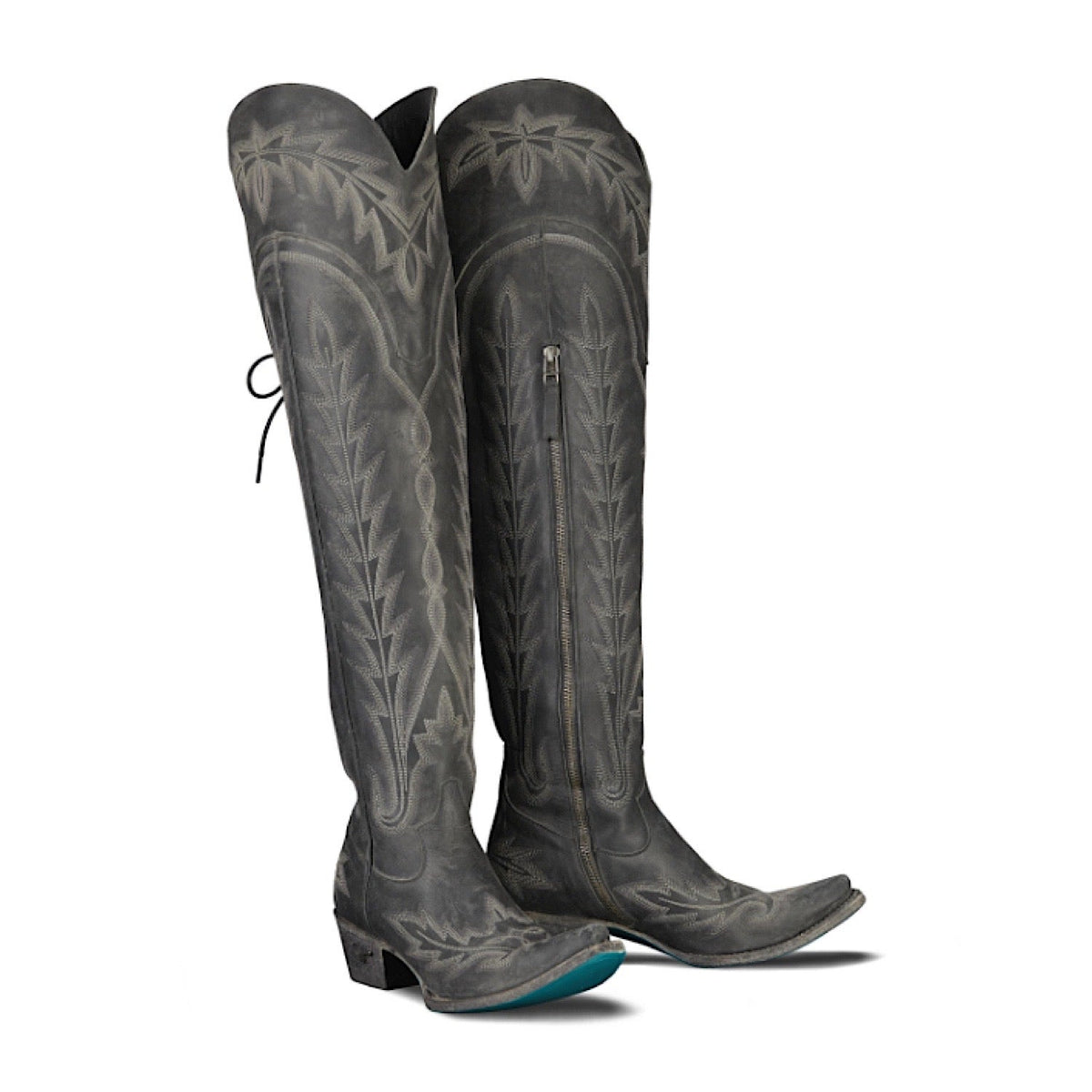 Lane Boots Lexington Over The Knee Corset - Distressed Jet Black