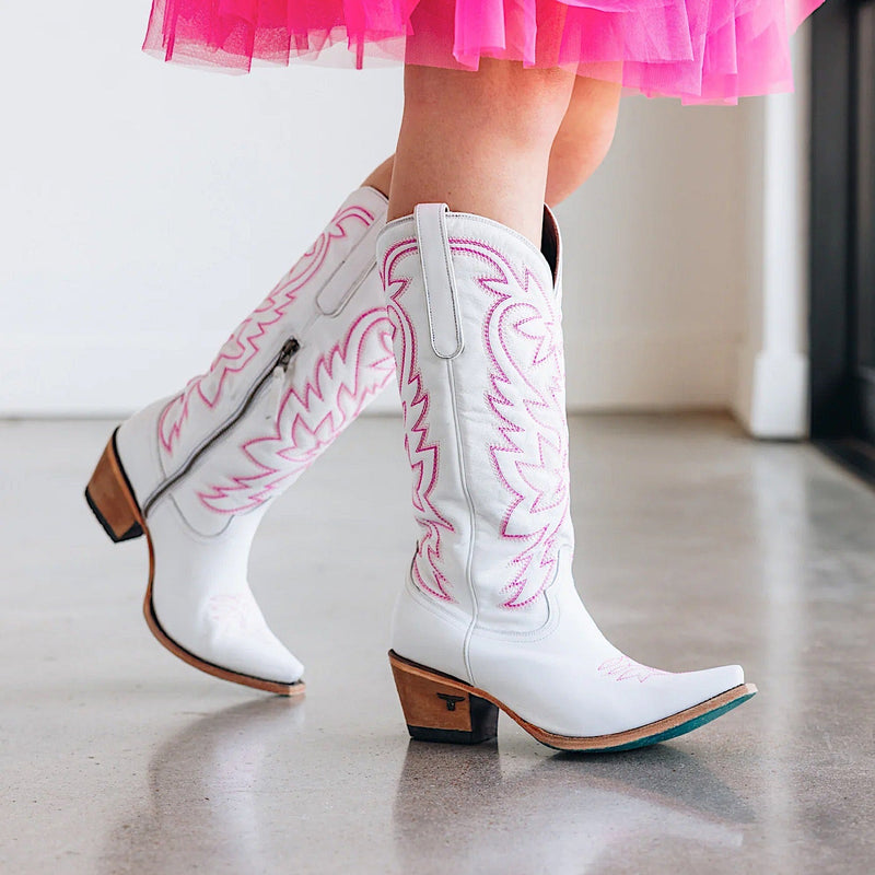 Lane Boots Smokeshow Boot - Matte White and Neon Pink