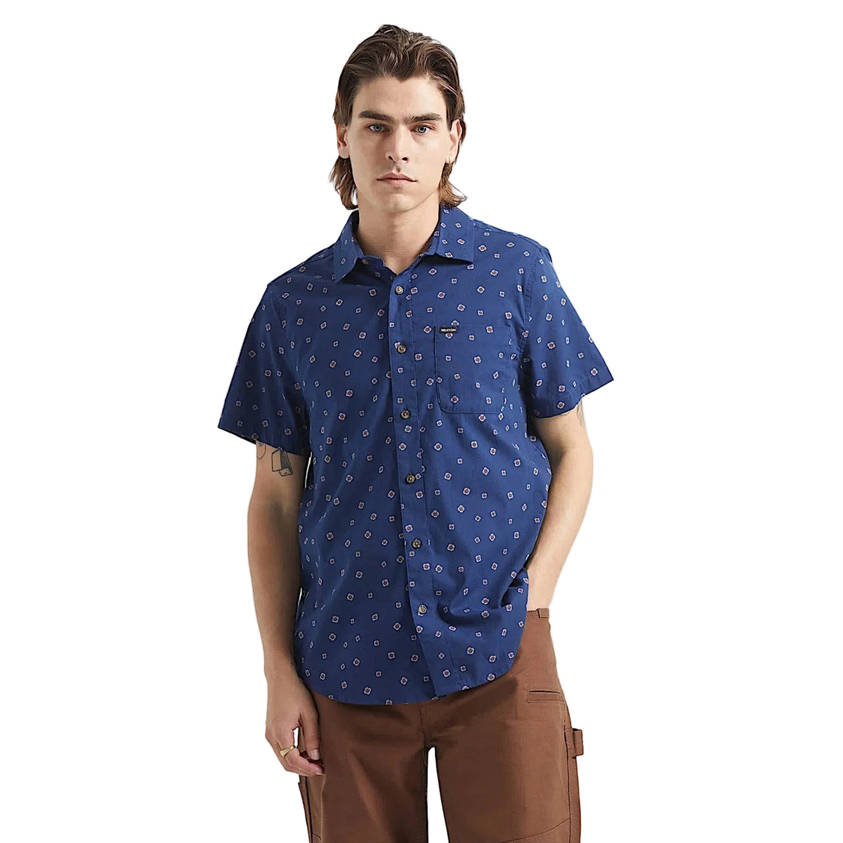 Brixton Men's Charter Print Short Sleeve Shirt - Midnight Blue Geo