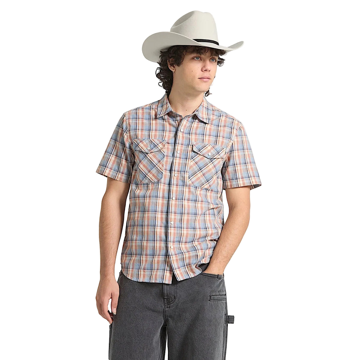 Brixton Men's The Breezy Wayne Short Sleeve Shirt - Blue Multi Plaid