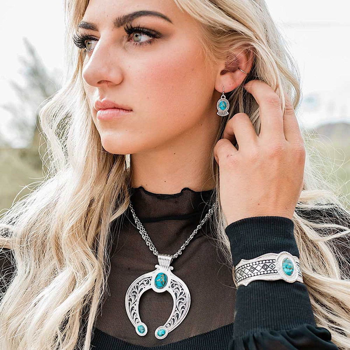Montana Silversmiths Romancing the Stone Turquoise Squash Blossom Earrings