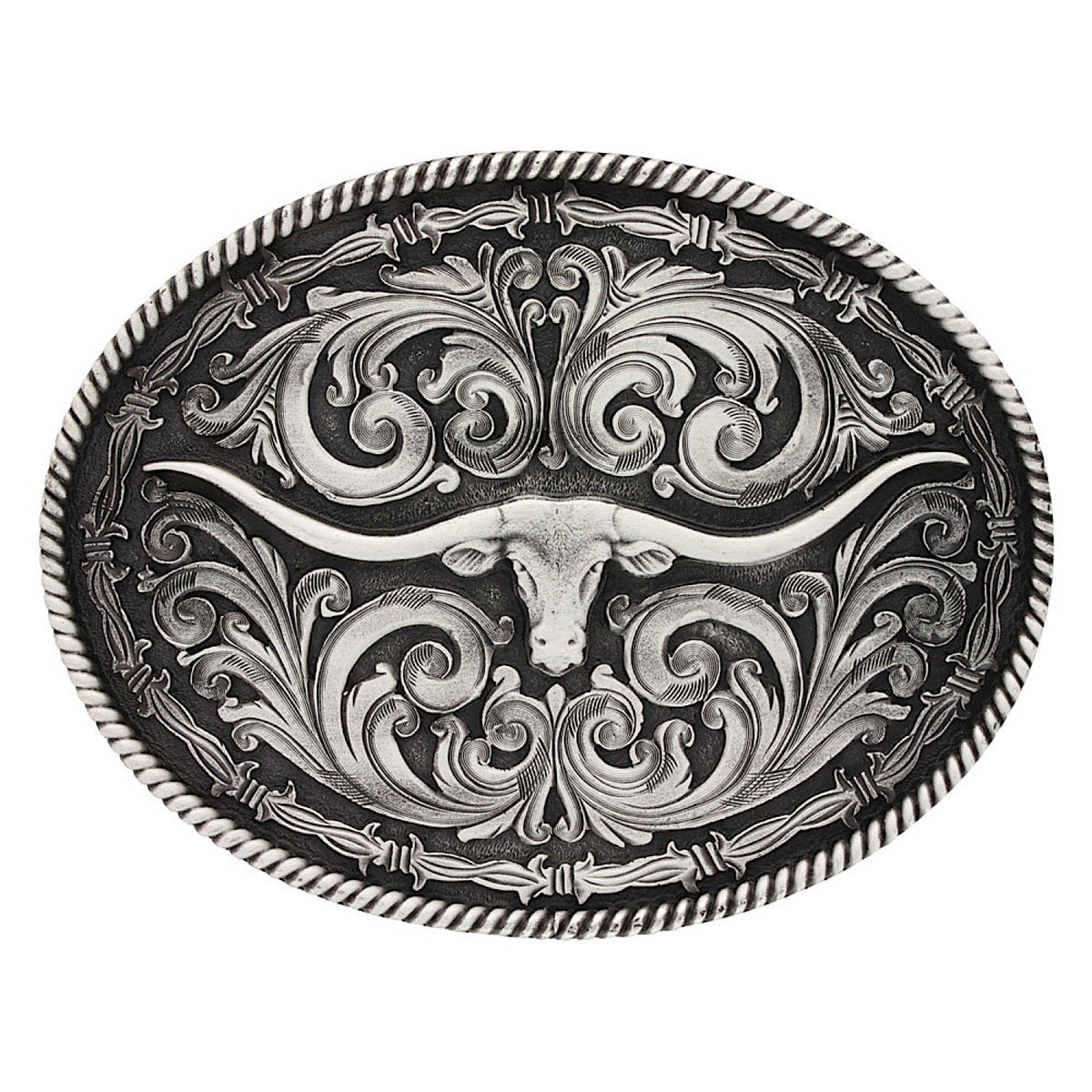 Montana Silversmiths Western Attitude Longhorn Buckle - Antique Silver