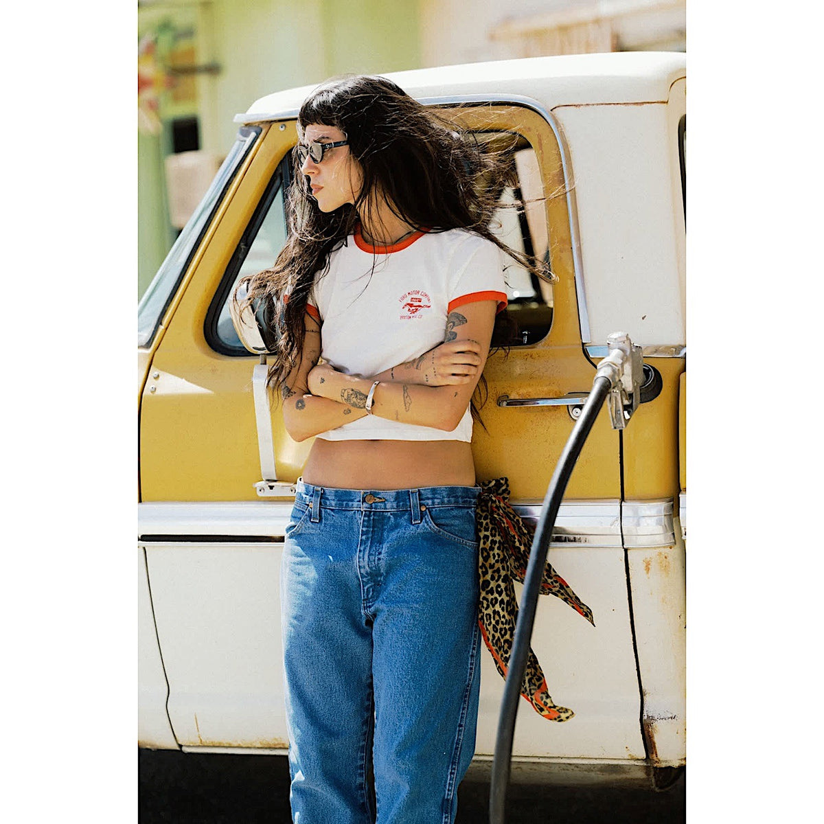 Brixton Women's Ford Mustang Baby Ringer T-Shirt - Wimbledon White