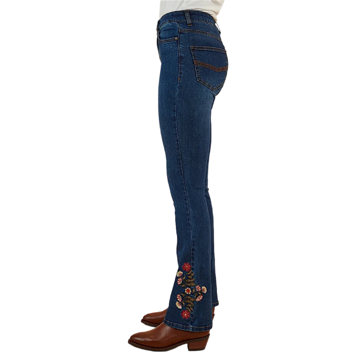 Ringers Western Women’s Penny Rodeo High Rise Bootleg Jean - Classic Blue Floral Embroidery