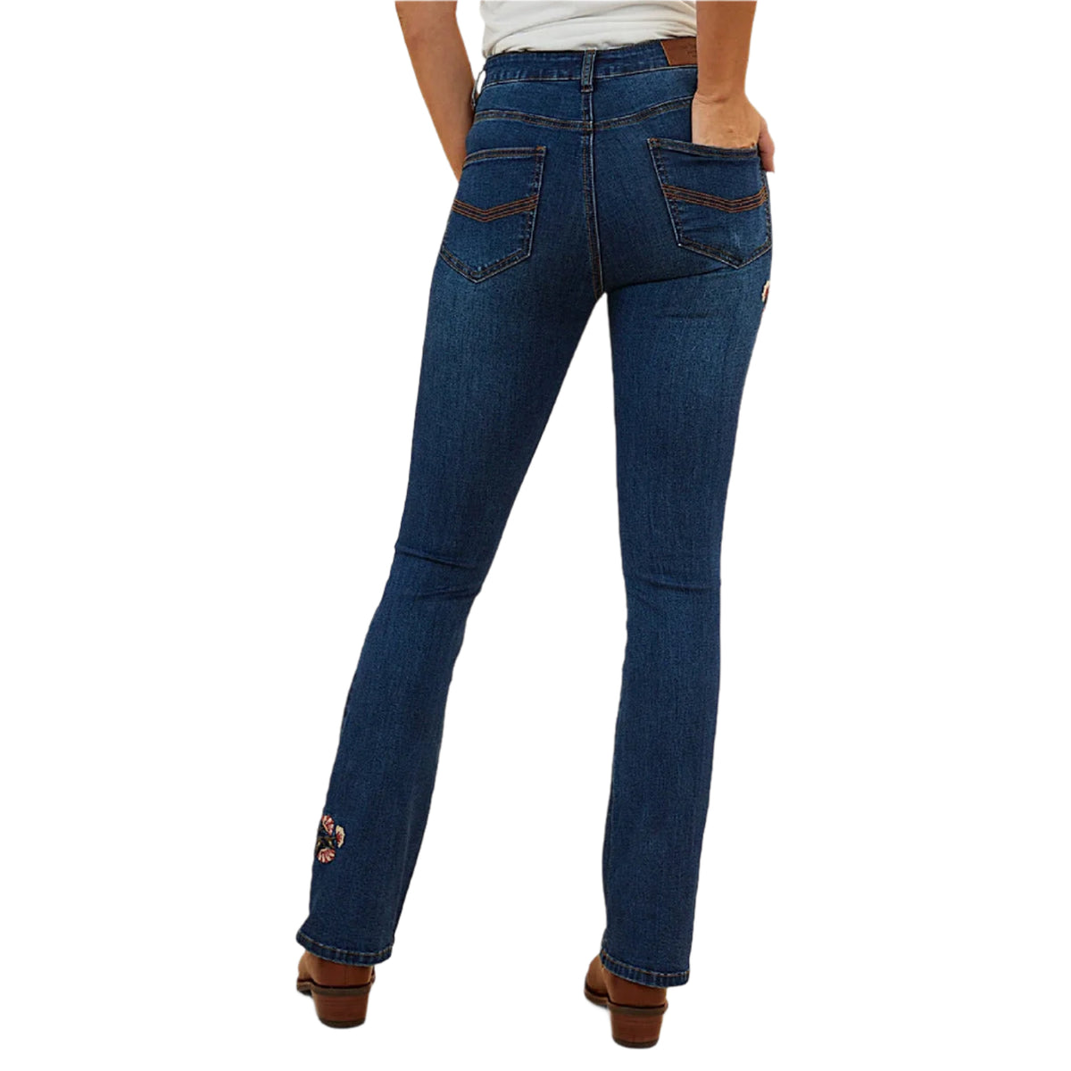 Ringers Western Women’s Penny Rodeo High Rise Bootleg Jean - Classic Blue Floral Embroidery
