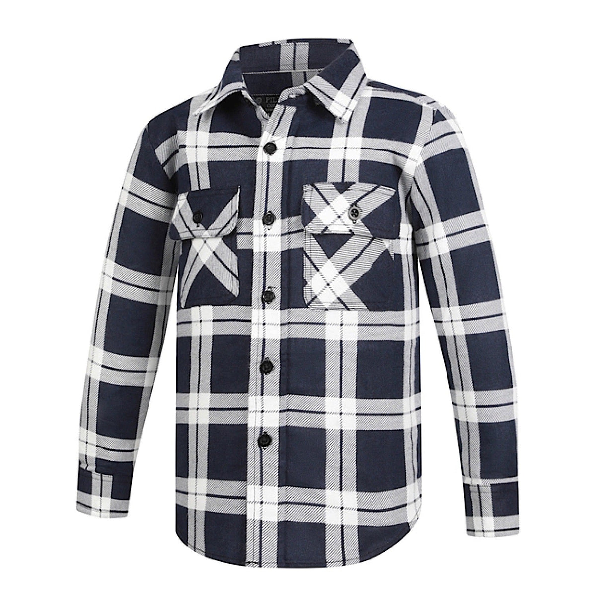 Pilbara Kid’s Full Button Front Flannelette Shirt - Navy / White