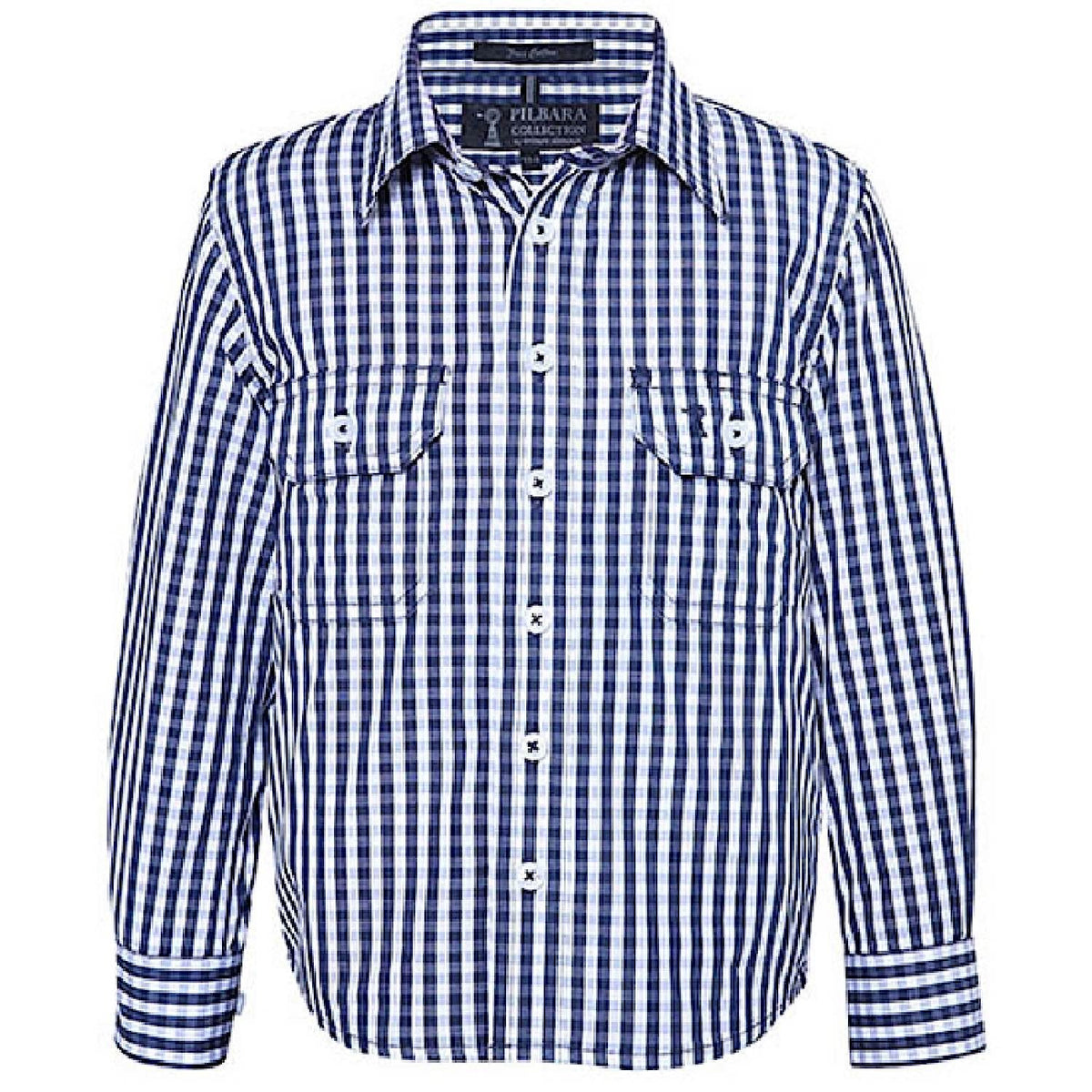 Pilbara Kid’s Long Sleeve Shirt - Navy/White Check