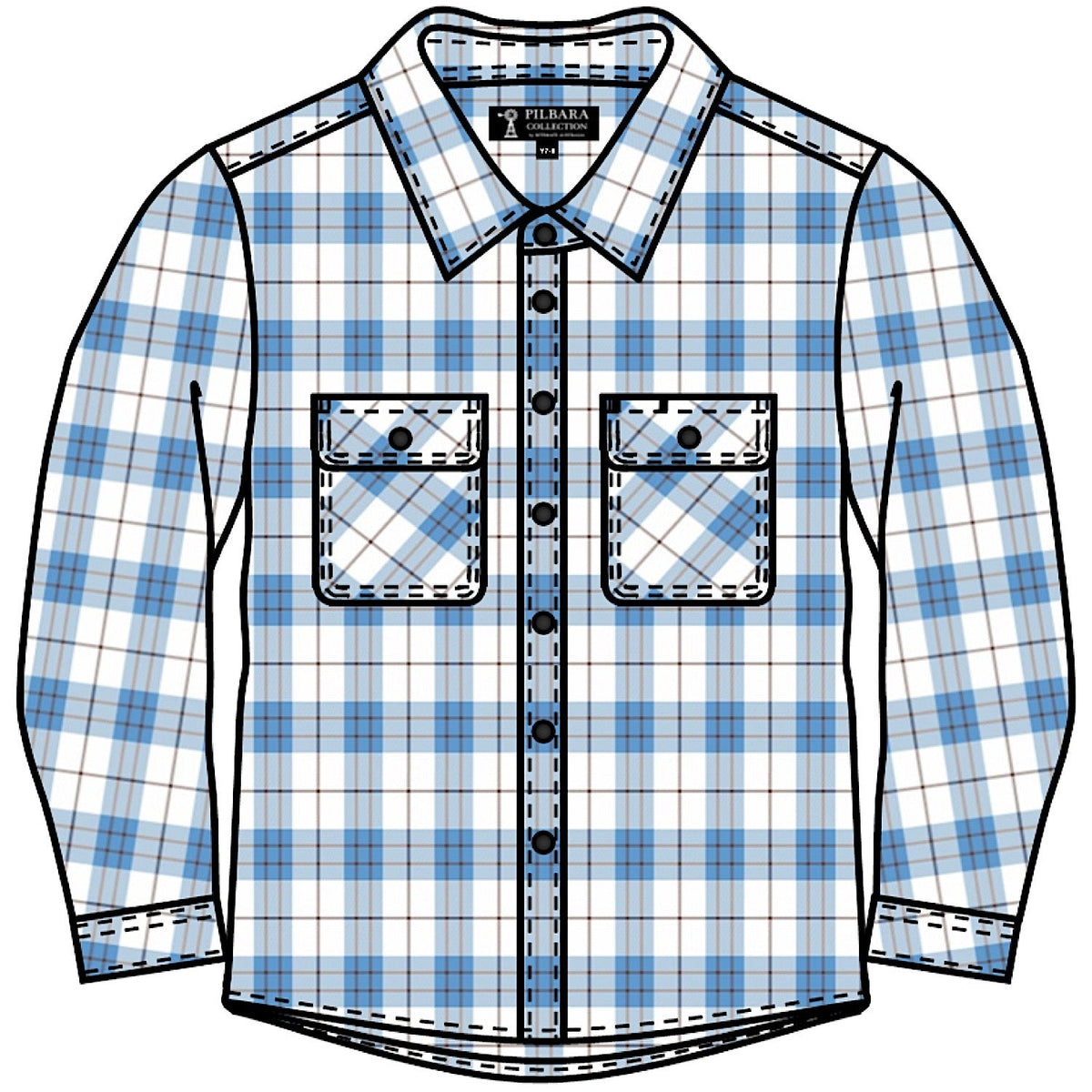 Pilbara Kid’s Open Front Flannelette Shirt - Blue/Brown/White