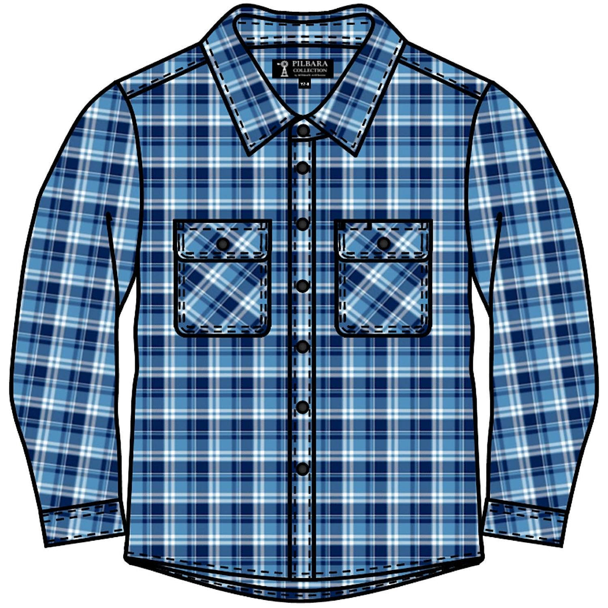 Pilbara Kid’s Open Front Flannelette Shirt - Navy/Blue/White