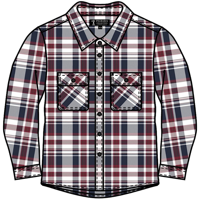 Pilbara Kid’s Open Front Flannelette Shirt - Red/Blue/White