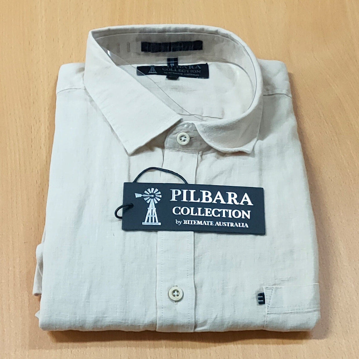 Pilbara Men's Classic Fit Linen Short Sleeve Shirt - Stone