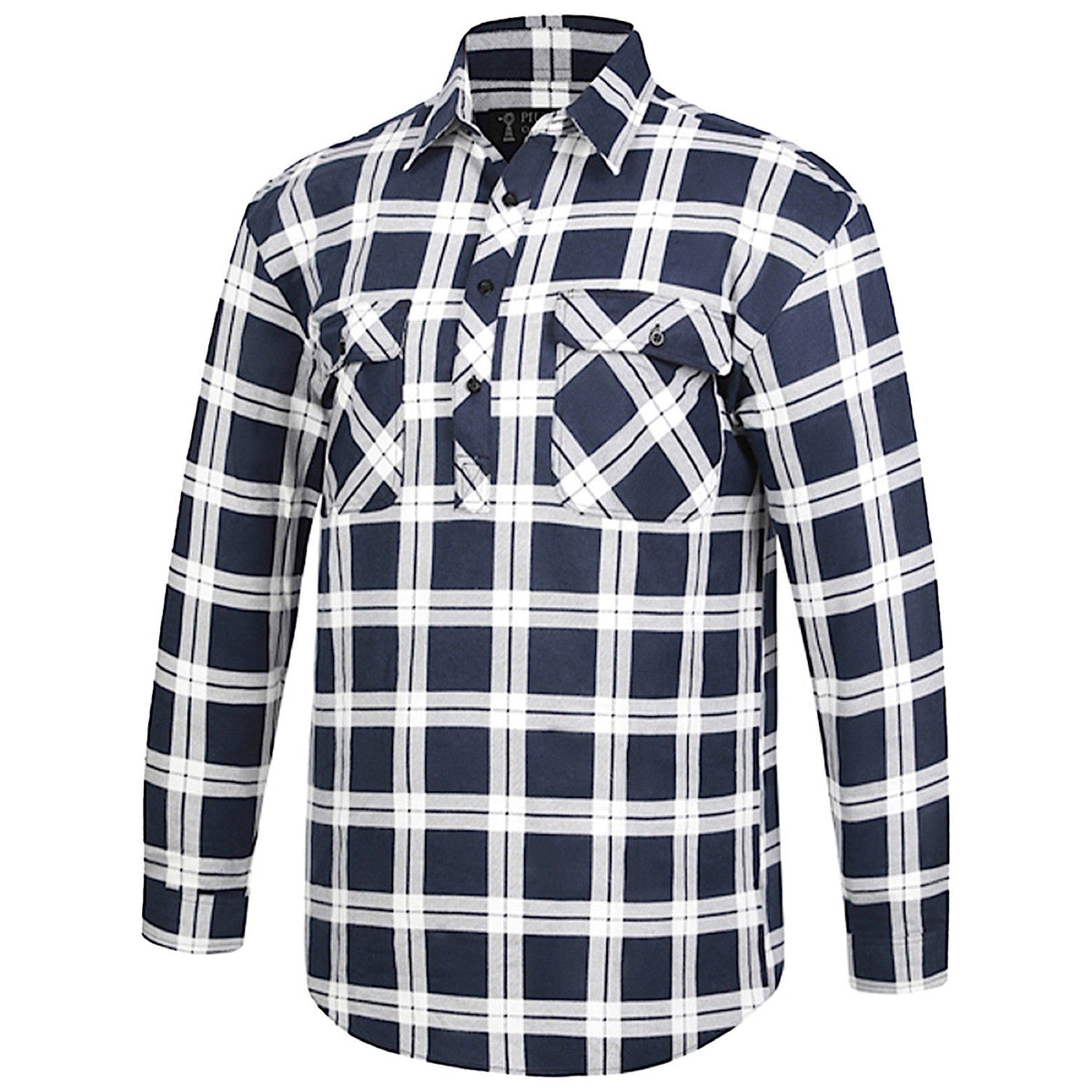 Pilbara Men’s Closed Front Flannelette Shirt - Navy/White