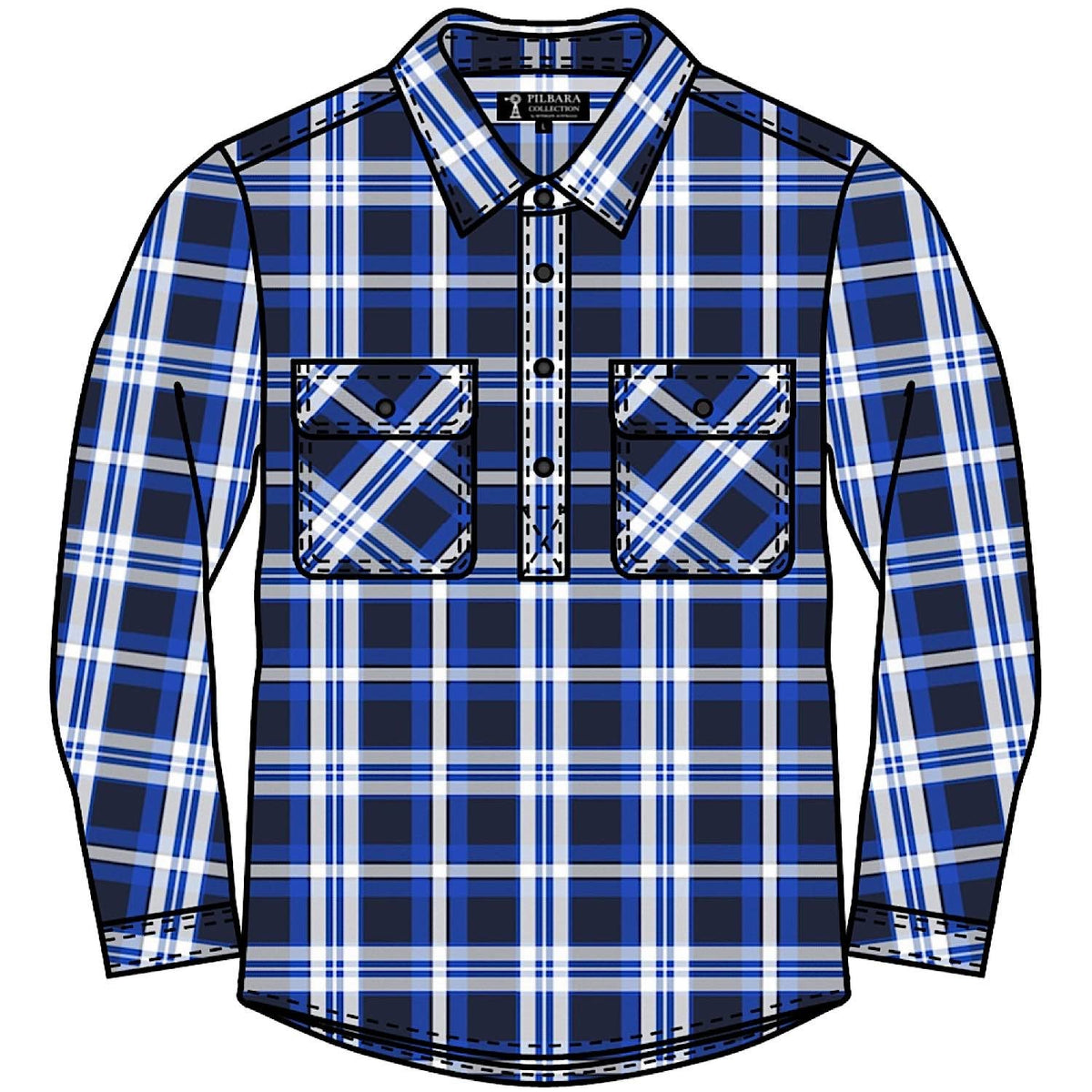 Pilbara Men’s Closed Front Flannelette Shirt - Royal/Navy/White