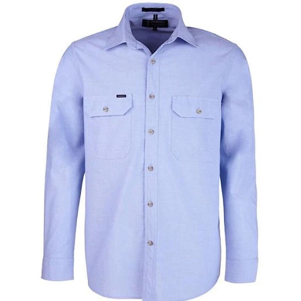 Pilbara Mens L/S Dual Pocket Chambray Blue