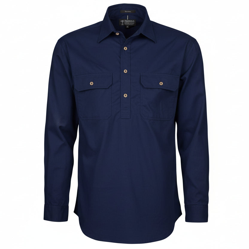 Pilbara Men’s Heavy Weight Closed Front Shirt - French Navy