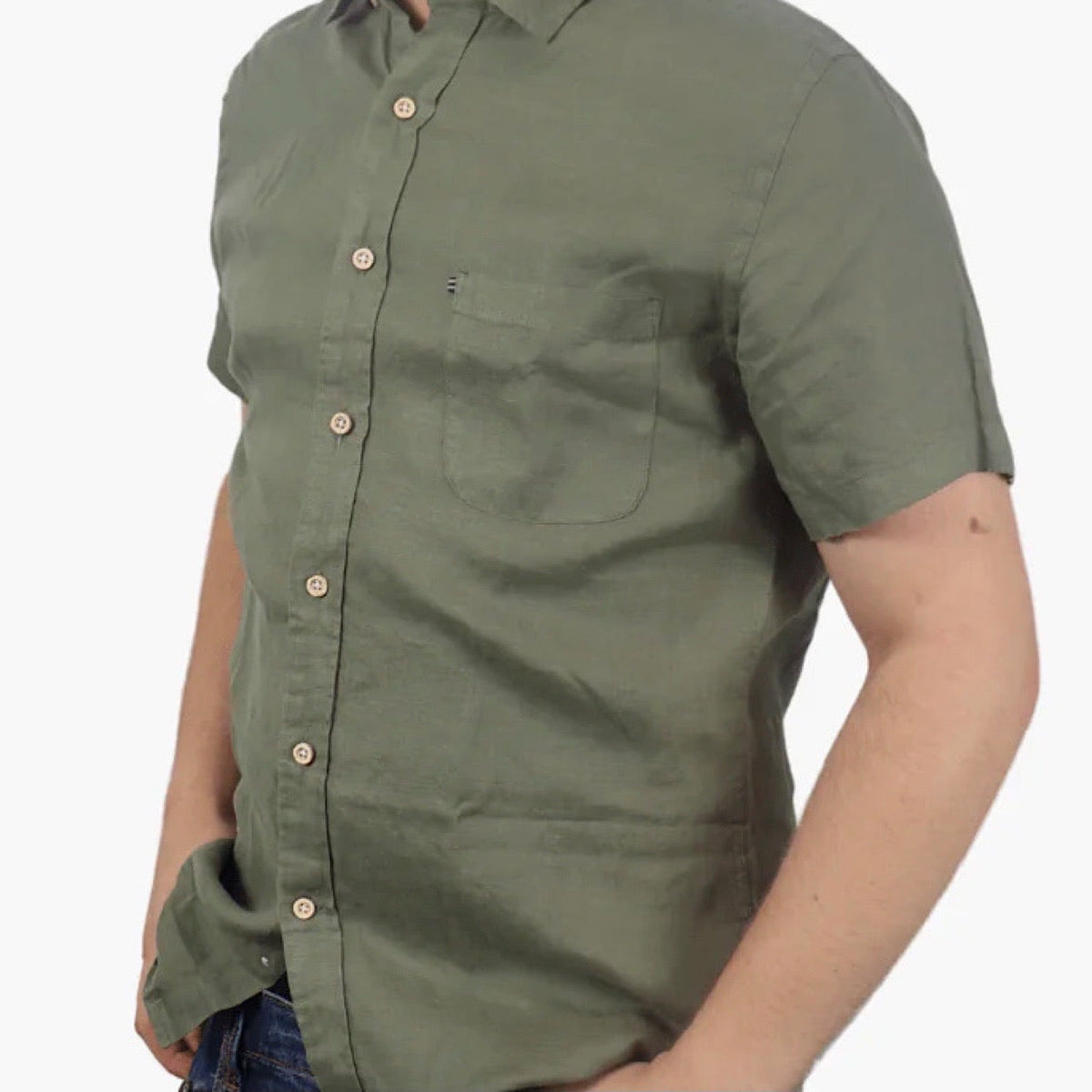 Pilbara Men's Classic Fit Linen Short Sleeve Shirt - Army