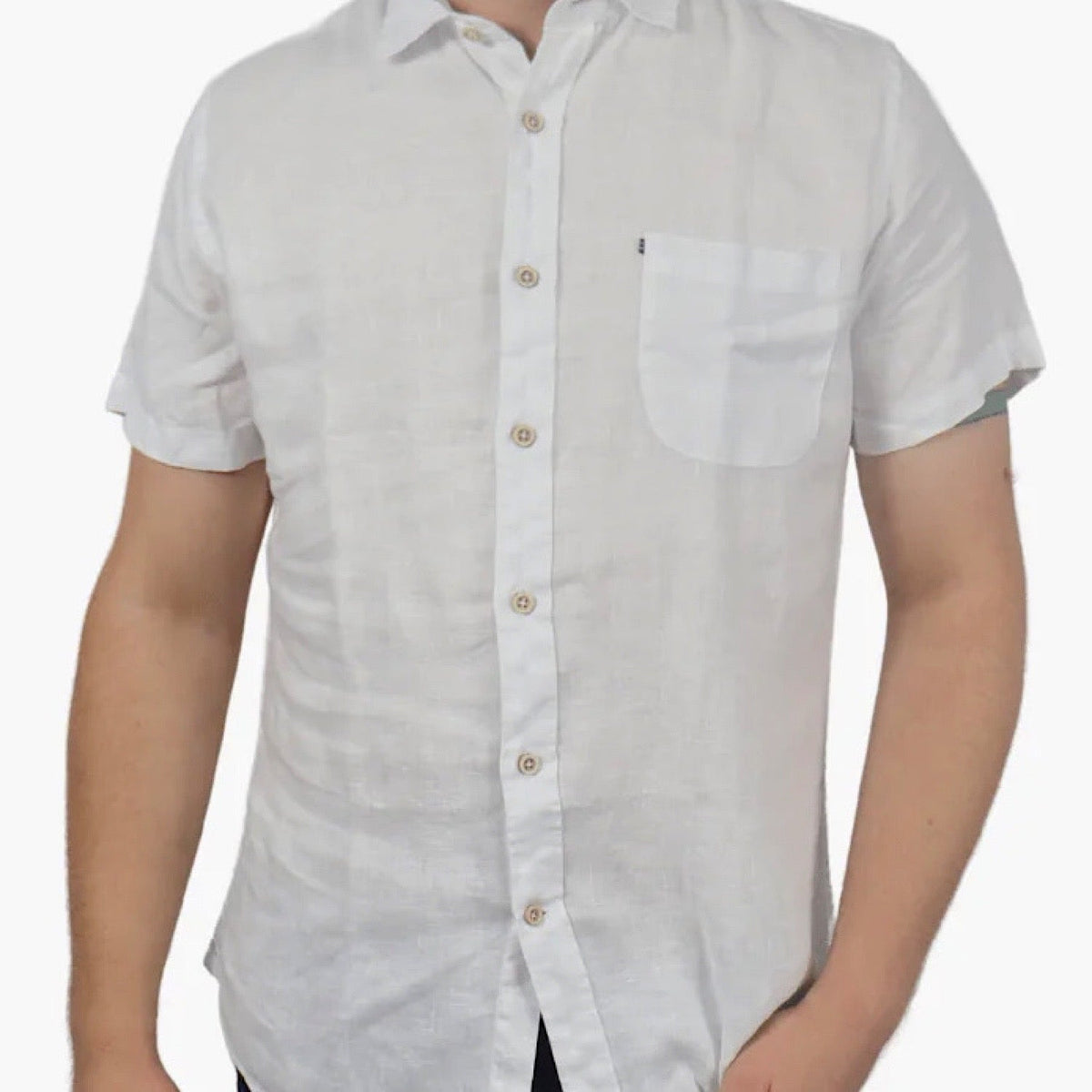 Pilbara Men's Classic Fit Linen Short Sleeve Shirt - White