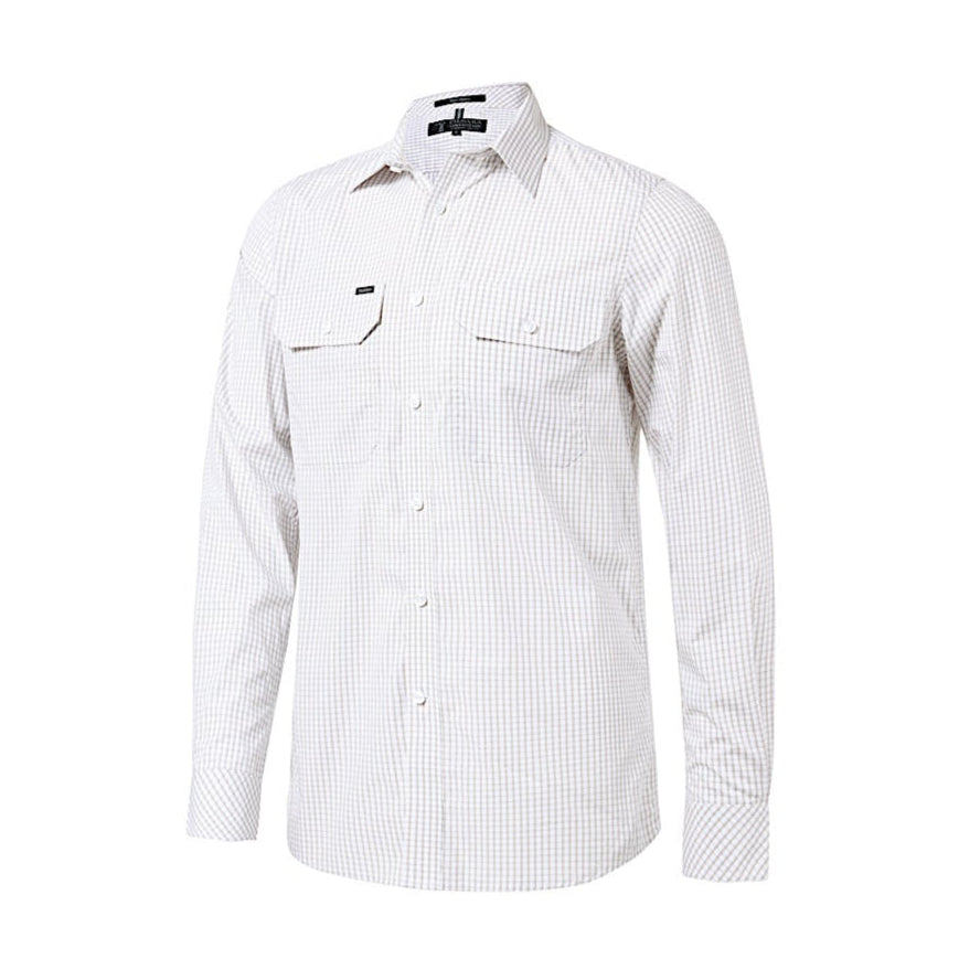 Pilbara Men’s L/S Shirt - Taupe/White Check