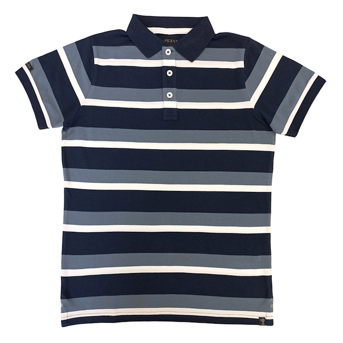 Pilbara Mens Striped Polo Bluesteel/Navy/White