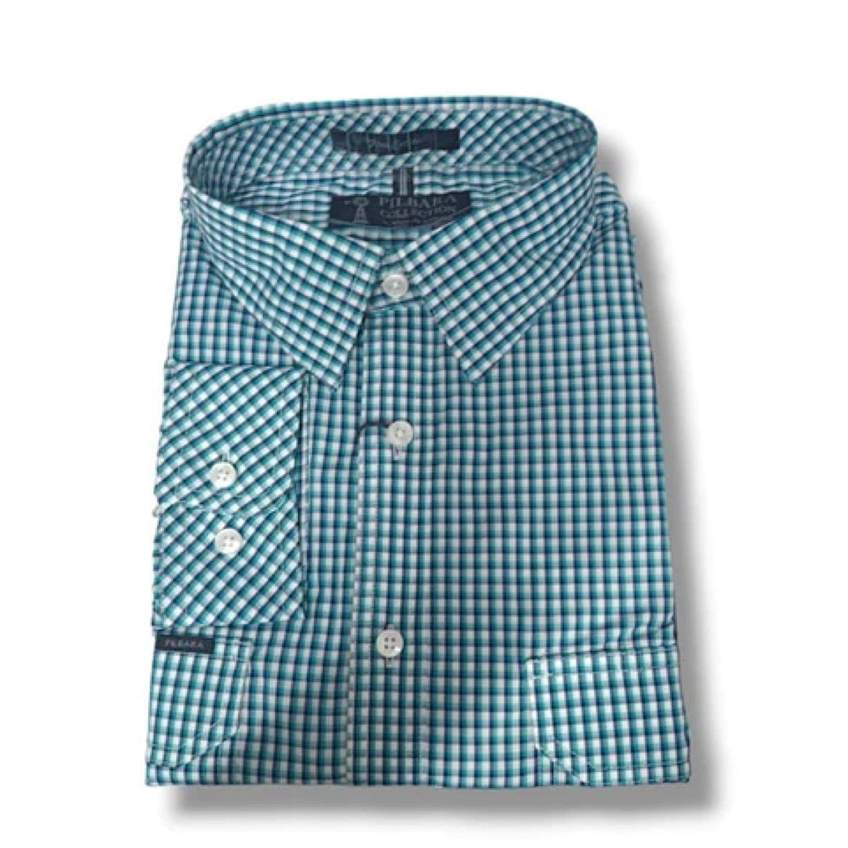 Pilbara Mens Y/D Check L/S Shirt Green-Navy-White