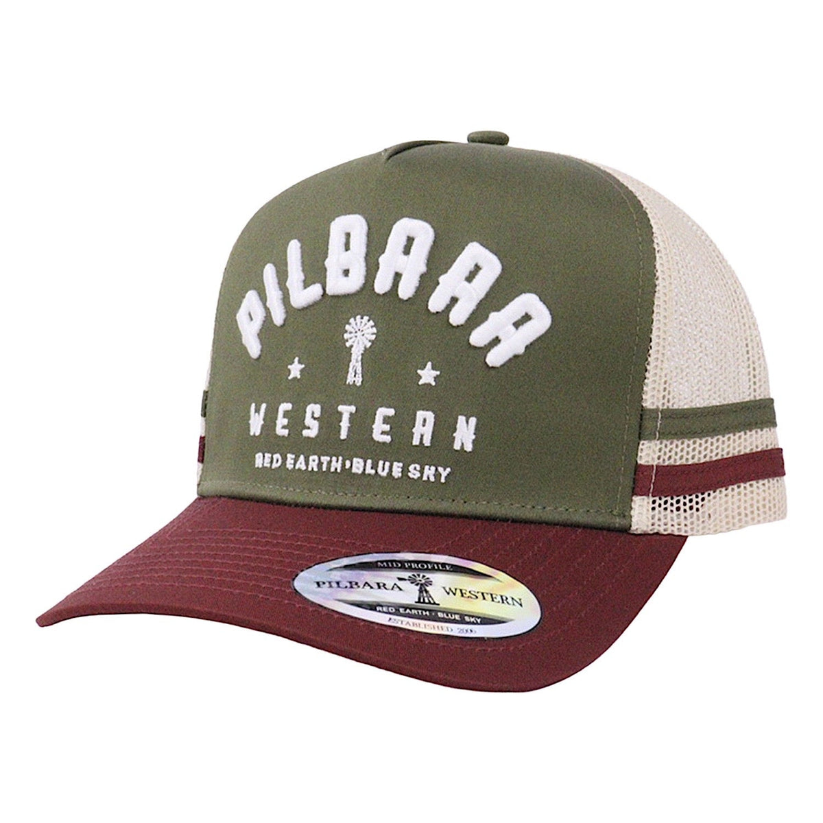 Pilbara Western Classic Cap - Olive/Maroon/Beige