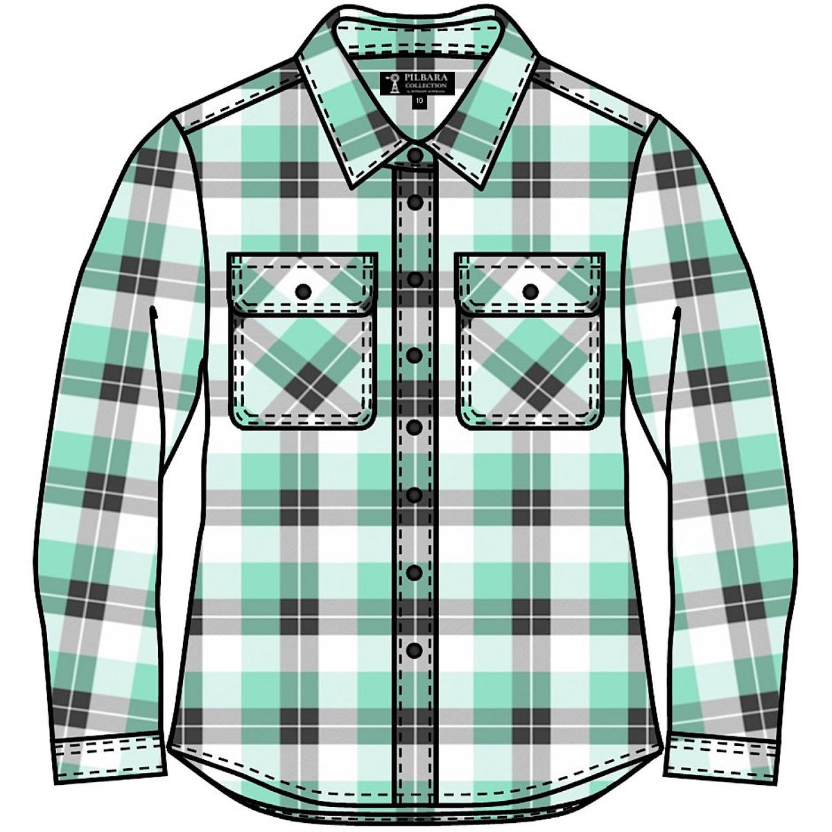 Pilbara Women’s Open Front Flannelette Shirt - Beach Glass/Grey/White