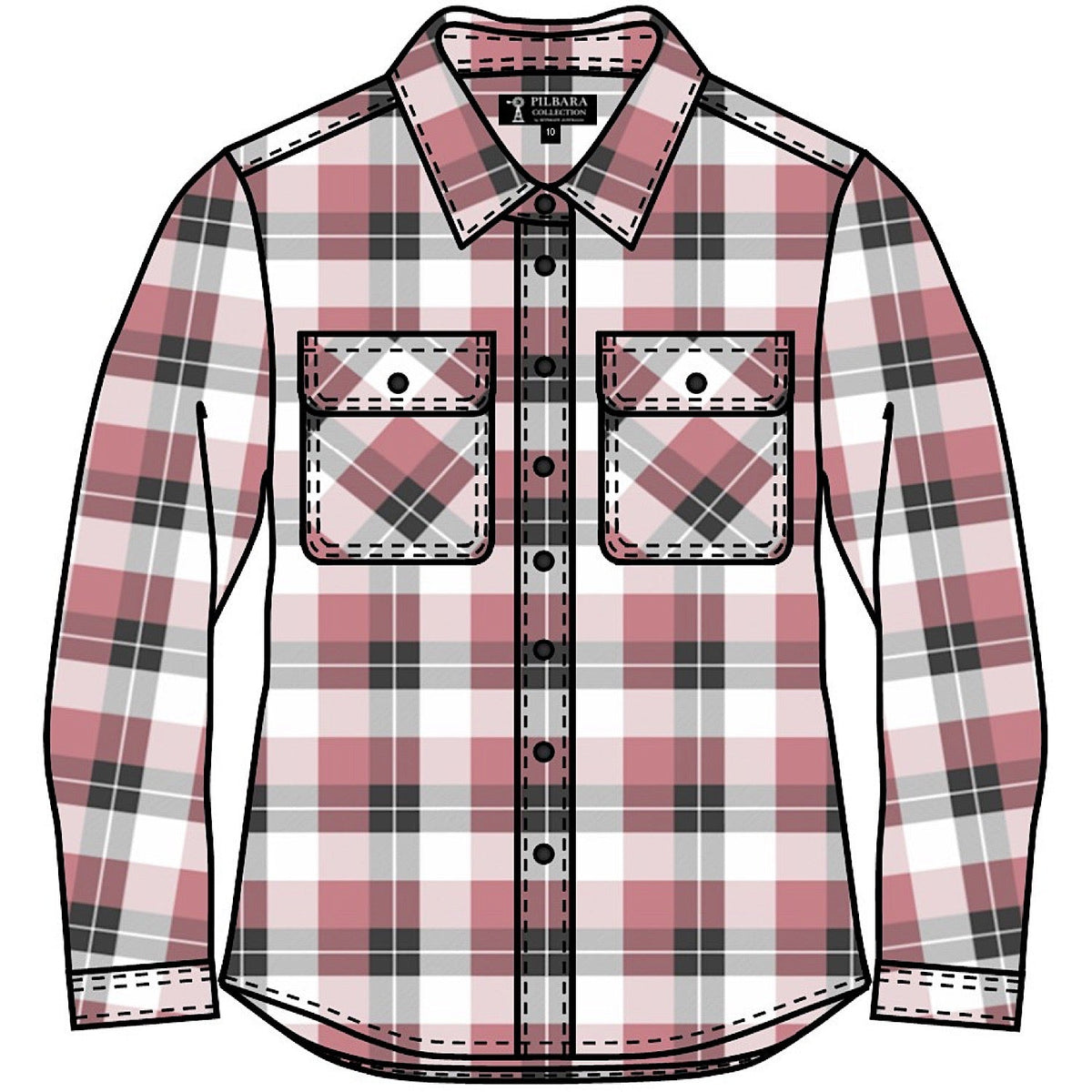 Pilbara Women’s Open Front Flannelette Shirt - Dusty Pink/Grey/White