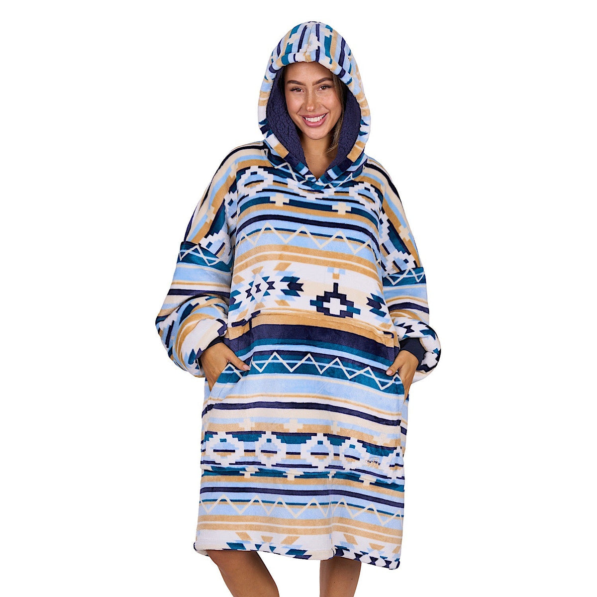 Pure Western Adults Aztec Snuggle Hoodie - Natural/Blue