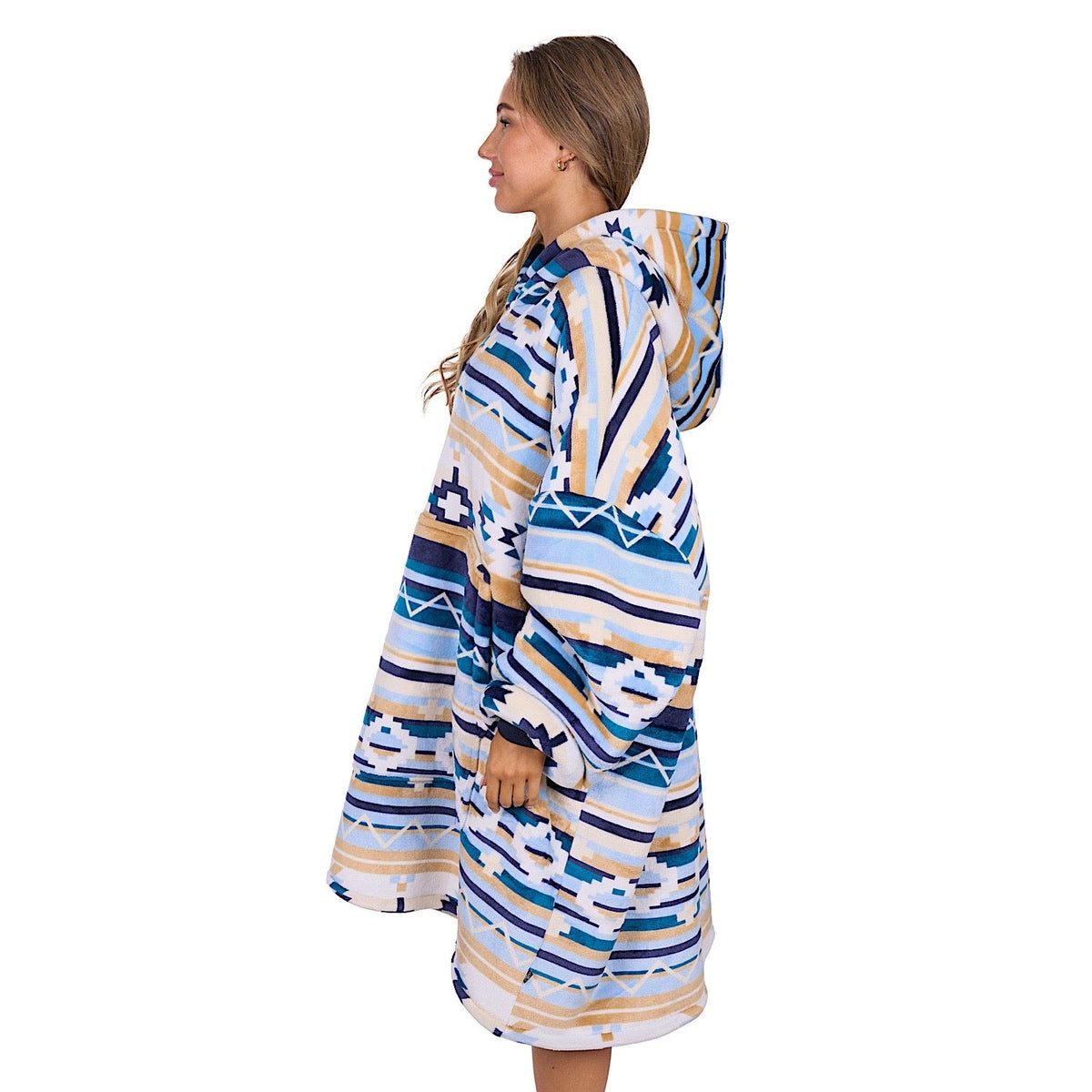 Pure Western Adults Aztec Snuggle Hoodie - Natural/Blue